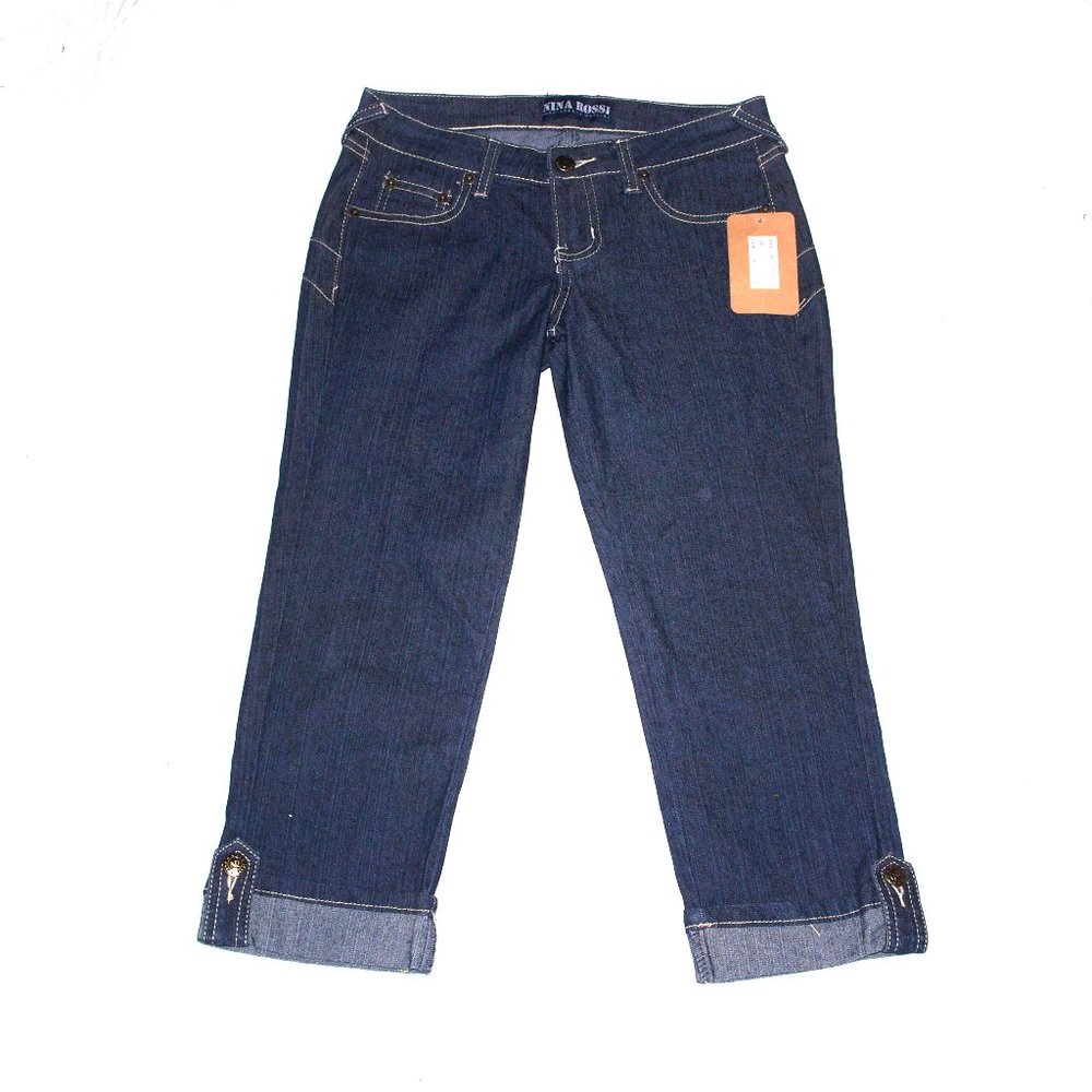 NEW Nina Rossi Cuffed Capri Jean Women's Size 1/2